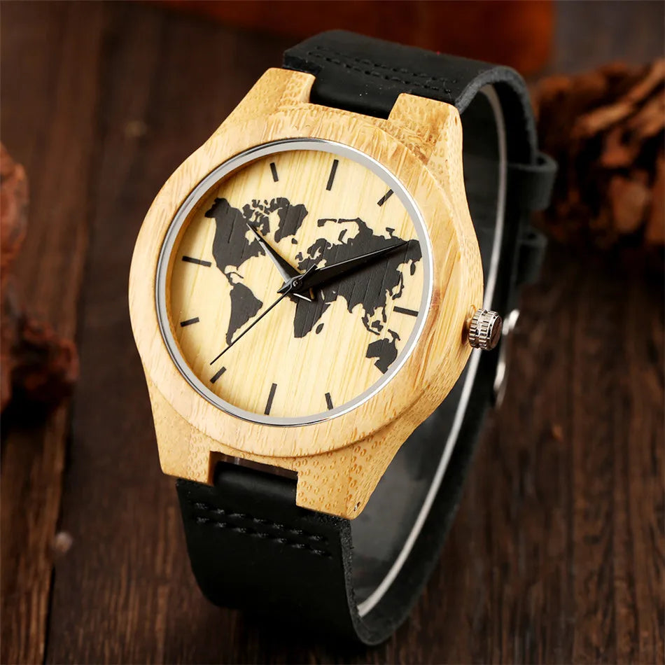 Atlas Bamboo World Map Watch