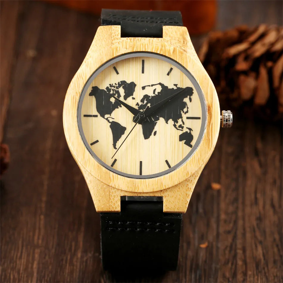 Atlas Bamboo World Map Watch