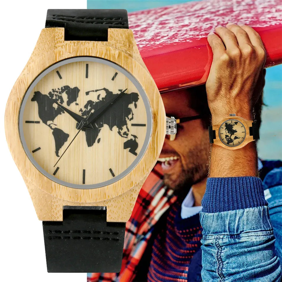 Atlas Bamboo World Map Watch