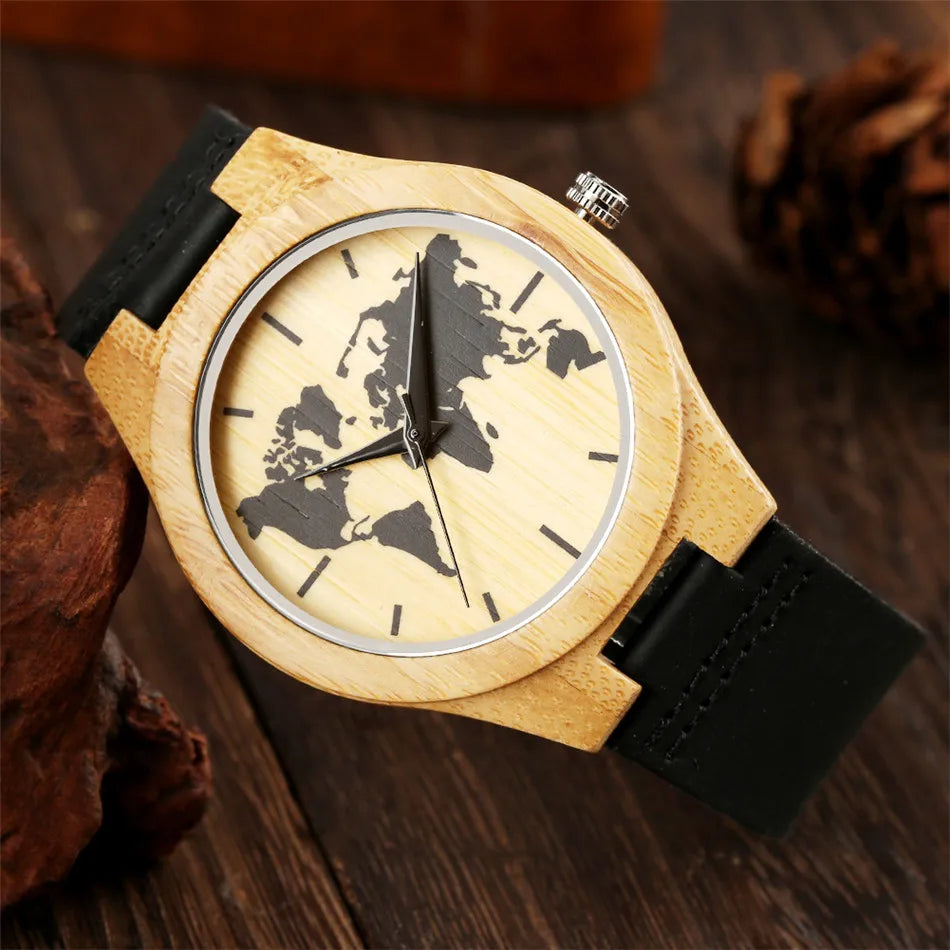Atlas Bamboo World Map Watch