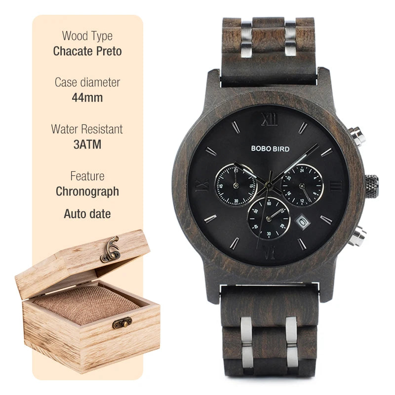 Luxury Wooden Chronograph Watch - BOBO BIRD