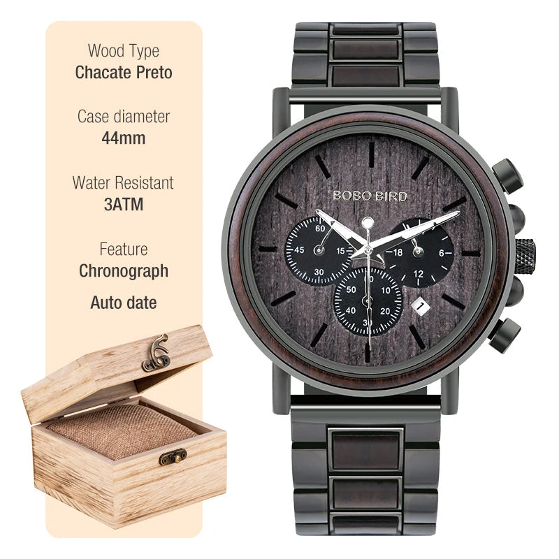 Luxury Wooden Chronograph Watch - BOBO BIRD