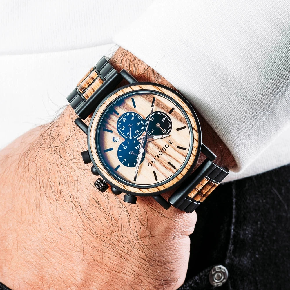 Luxury Wooden Chronograph Watch - BOBO BIRD