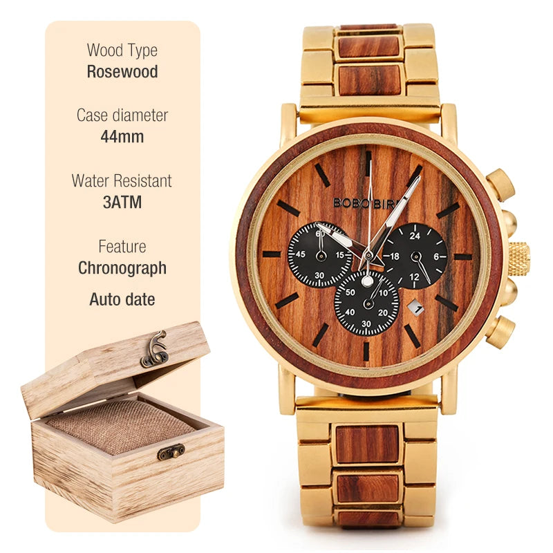 Luxury Wooden Chronograph Watch - BOBO BIRD
