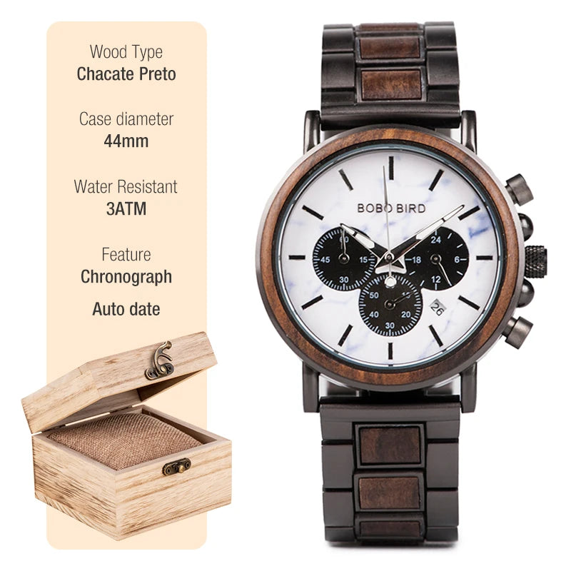 Luxury Wooden Chronograph Watch - BOBO BIRD