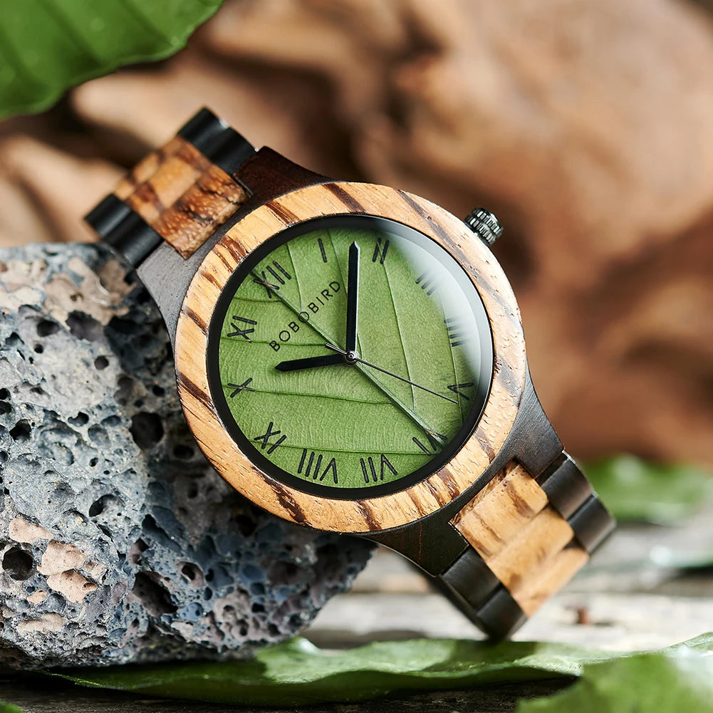 Leaf Dial Wooden Watch - BOBO BIRD