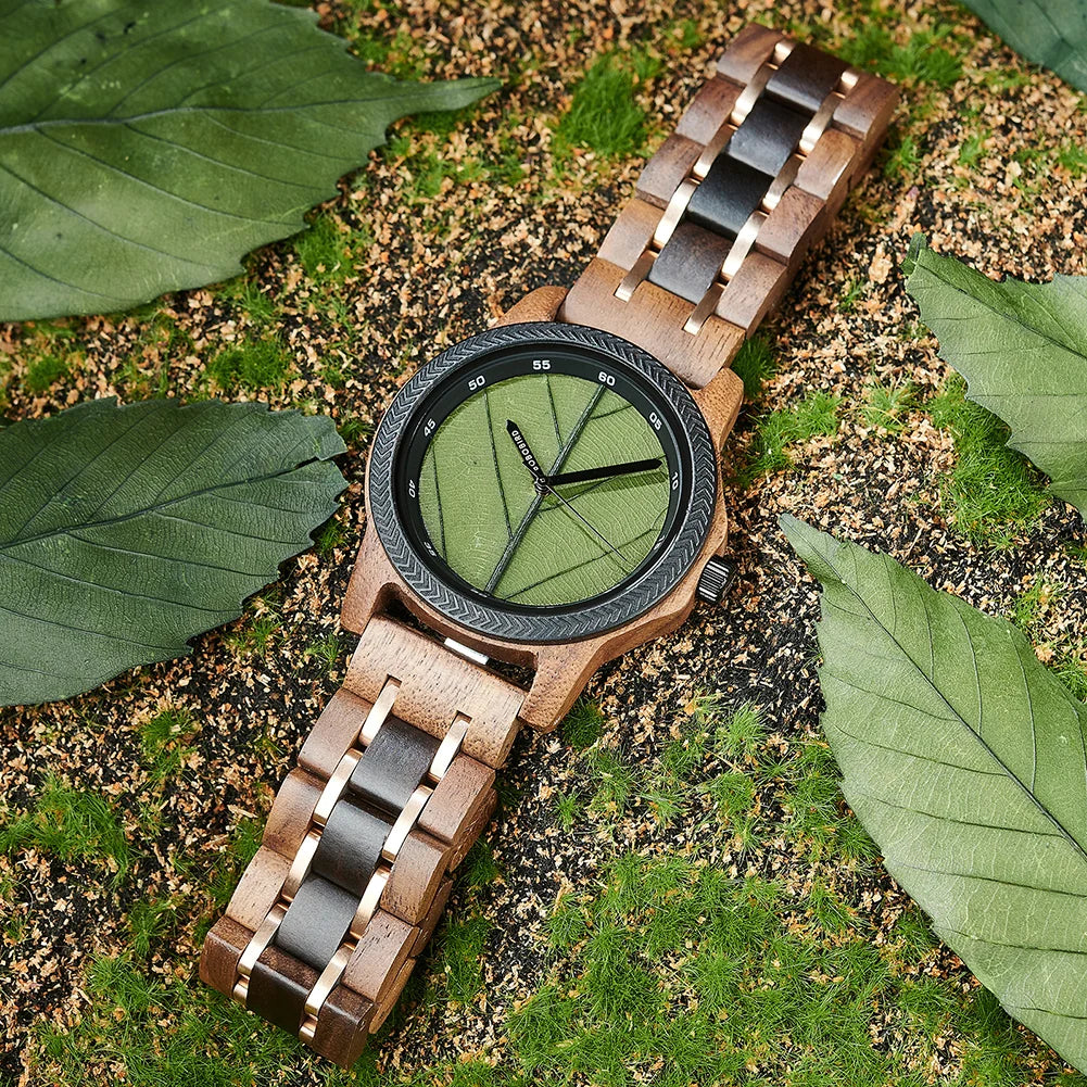 Leaf Dial Wooden Watch - BOBO BIRD