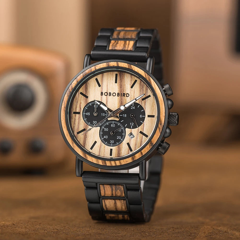 Luxury Wooden Chronograph Watch - BOBO BIRD