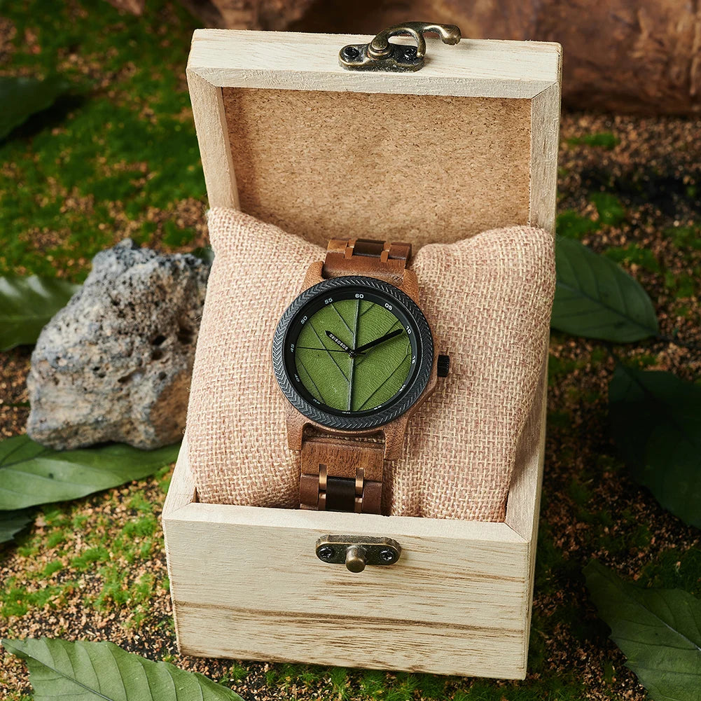Leaf Dial Wooden Watch - BOBO BIRD