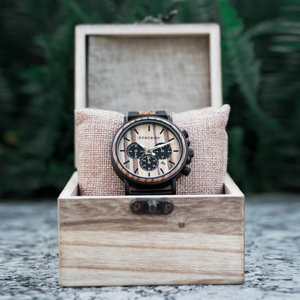 Luxury Wooden Chronograph Watch - BOBO BIRD