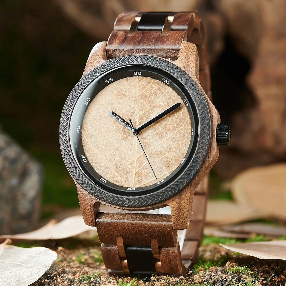 Leaf Dial Wooden Watch - BOBO BIRD