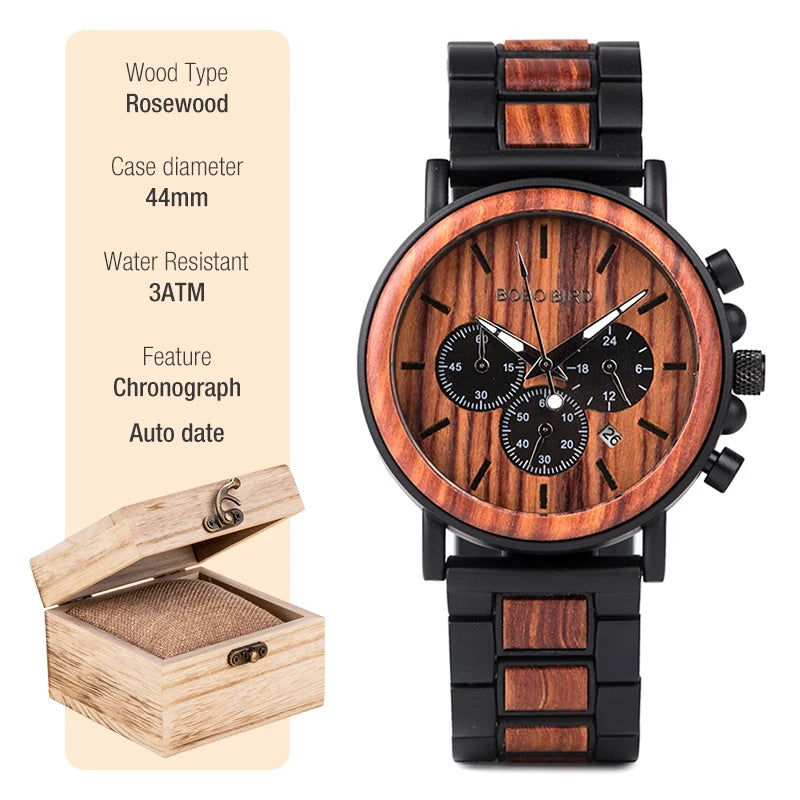 Luxury Wooden Chronograph Watch - BOBO BIRD