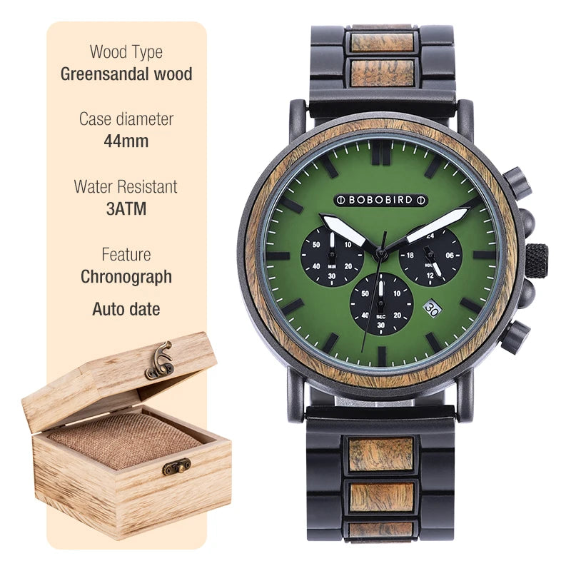 Luxury Wooden Chronograph Watch - BOBO BIRD