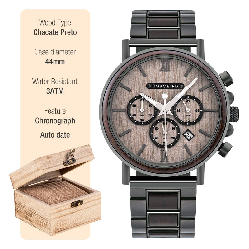 Luxury Wooden Chronograph Watch - BOBO BIRD