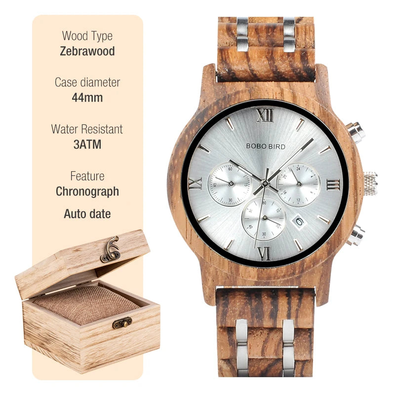 Luxury Wooden Chronograph Watch - BOBO BIRD