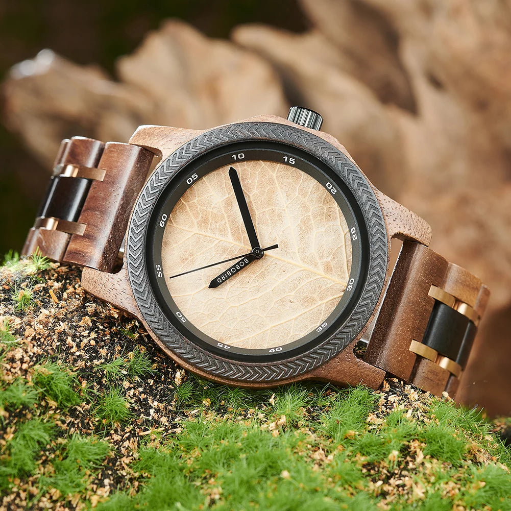 Leaf Dial Wooden Watch - BOBO BIRD