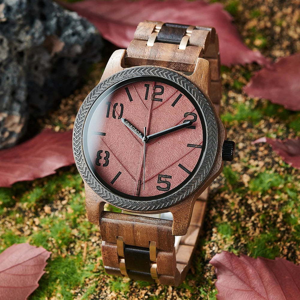 Leaf Dial Wooden Watch - BOBO BIRD