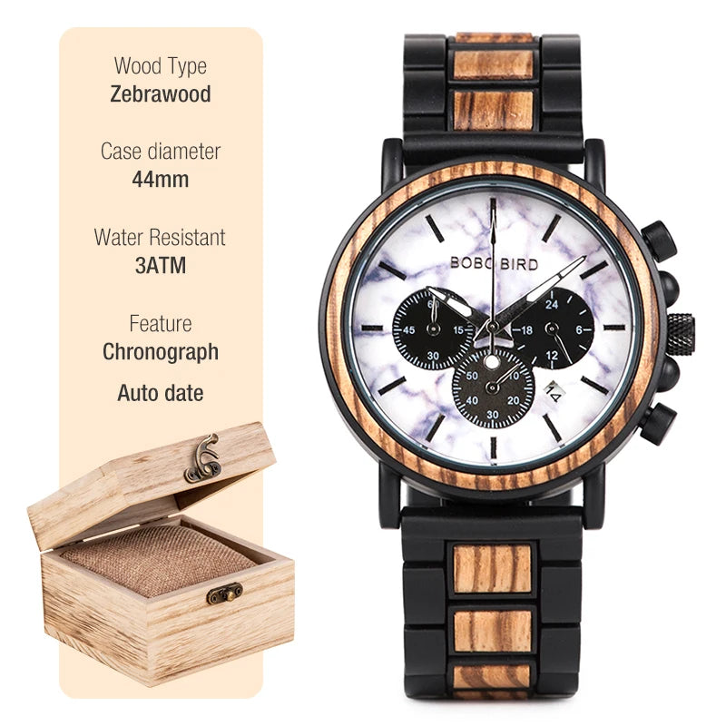 Luxury Wooden Chronograph Watch - BOBO BIRD