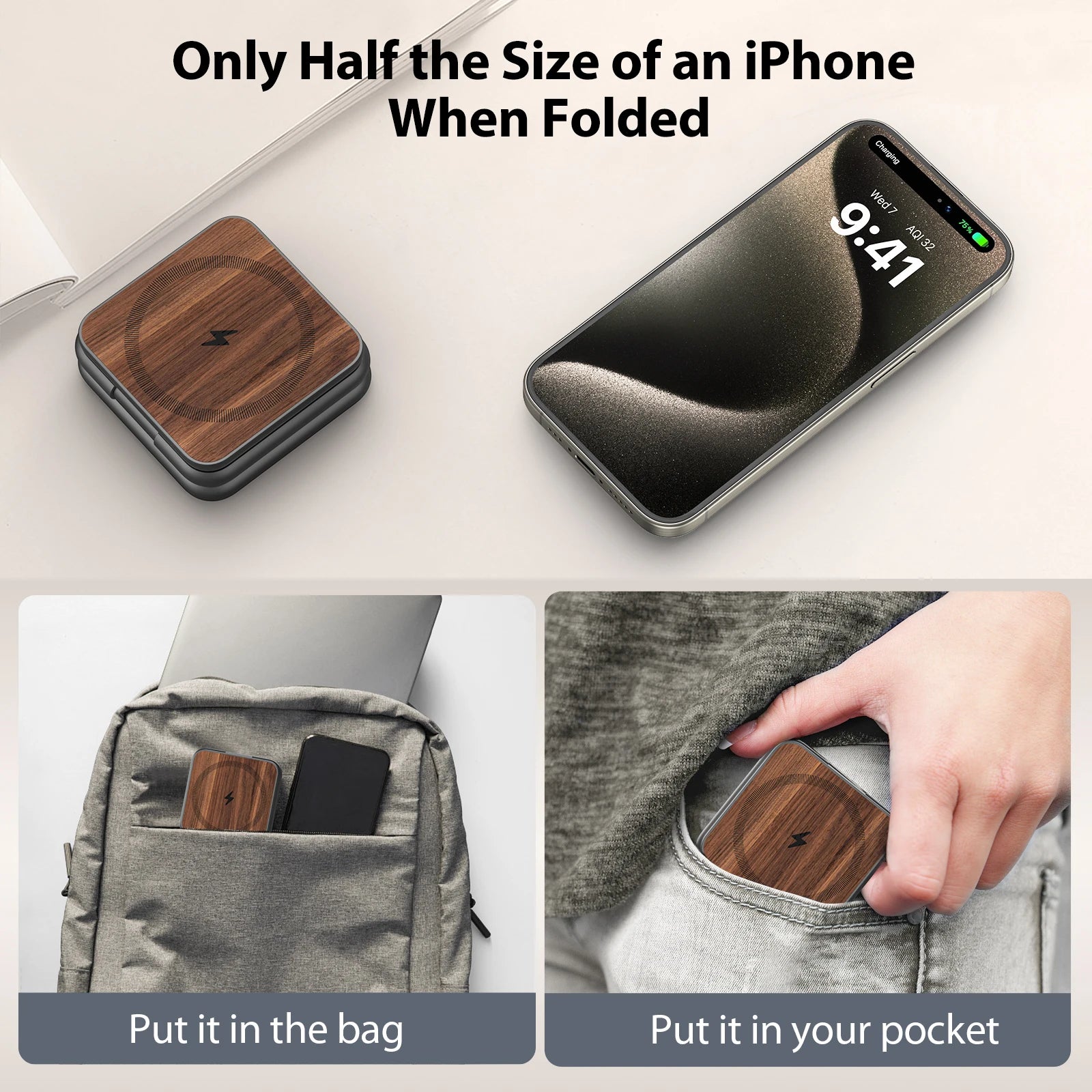 KUXIU X40 PRO Wood Grain 3 in 1 Magnetic Wireless Charging Station