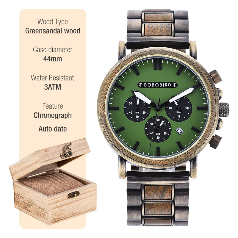 Luxury Wooden Chronograph Watch - BOBO BIRD