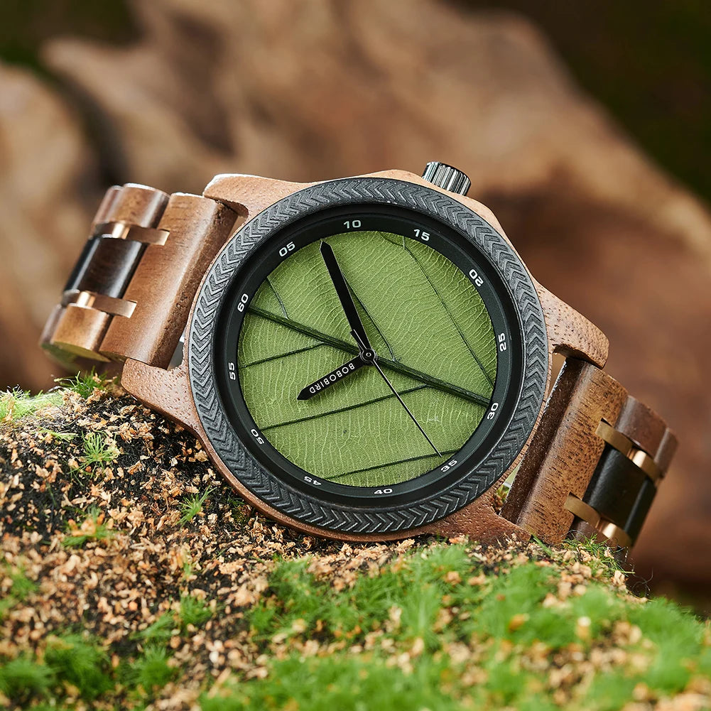 Leaf Dial Wooden Watch - BOBO BIRD