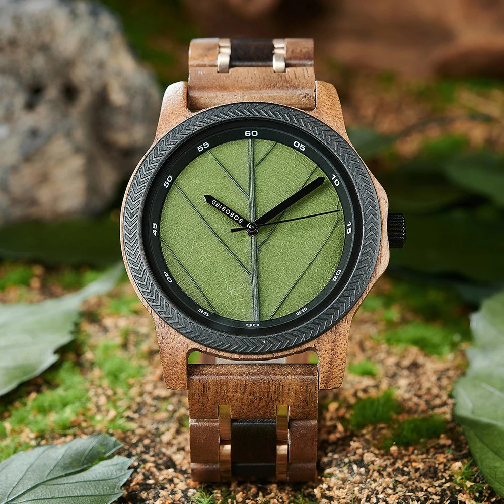 Leaf Dial Wooden Watch - BOBO BIRD
